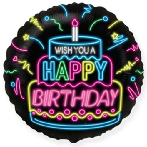 Шар Круг, Неон, Happy Birthday, 46 см